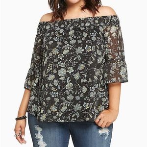 Torrid Floral Print Chiffon Off The Shoulder Top